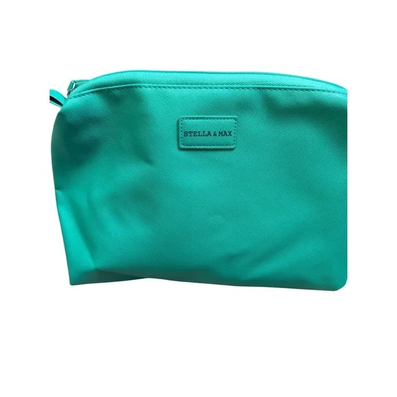 Stella & Max Women Cosmetic Bag Teal Dogs Cats Polka Dot Makeup Pouch - Picture 2 of 4